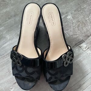 Coach Black Floral Embellished Mules